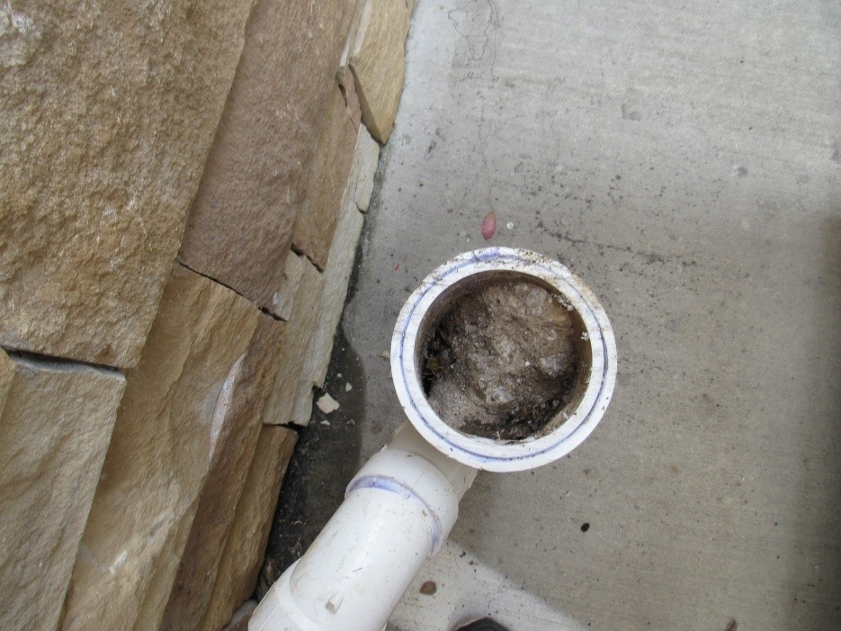 Obstructed drain causing soil saturation